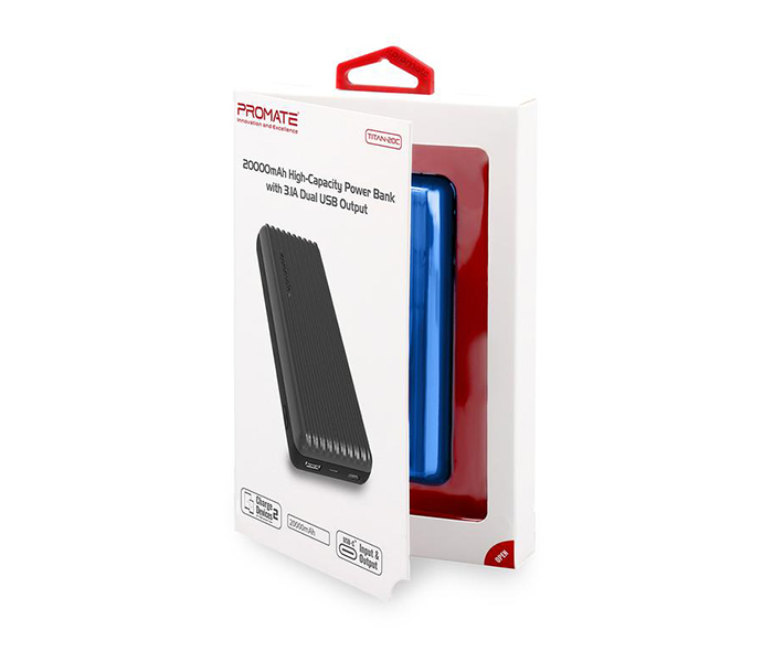 Promate TITAN-20C 20000mAh High-Capacity Power Bank with 3.1A Dual USB Output - Blue - Zoom Image 5