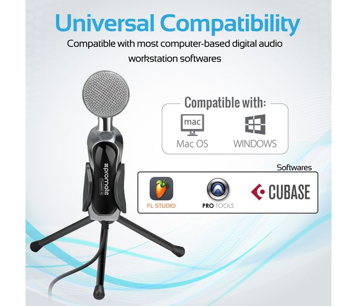 Promate Tweeter-6 Universal Digital HD Stereo Condenser Microphone with Rotational Stand, Black - Zoom Image 5