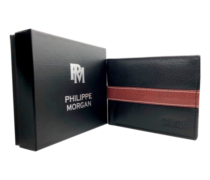 Philippe Morgan PM 011 Men Leather Bifold Wallet Black & Red - Zoom Image 1