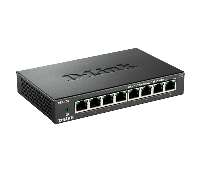 D-Link DES- 108/B 8 Port 10-100Base-T Unmanaged Metal Switch - Black - Zoom Image 1