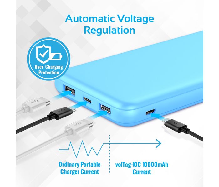 Promate VolTag-10C 10000 mAh Portable Charger Power Bank with Dual USB, Blue - Zoom Image 5