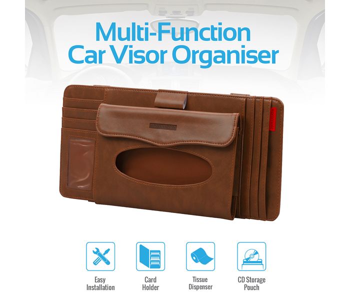 Promate CarCaddy 4-in-1 Multifunctional Car Sun Visor Organizer - Cherrywood - Zoom Image 1