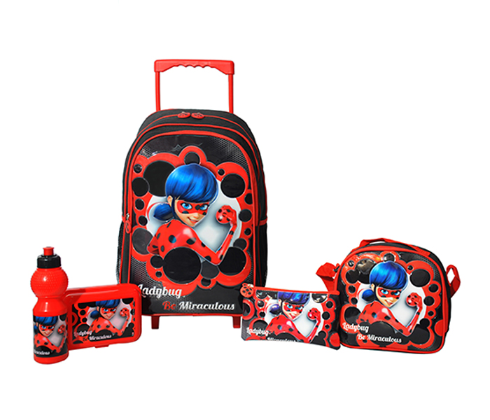 Lady Bug LBBM070001-18 18-inch Miraculous Promotion Trolley Bag with School Set, Black & Red - Zoom Image 1