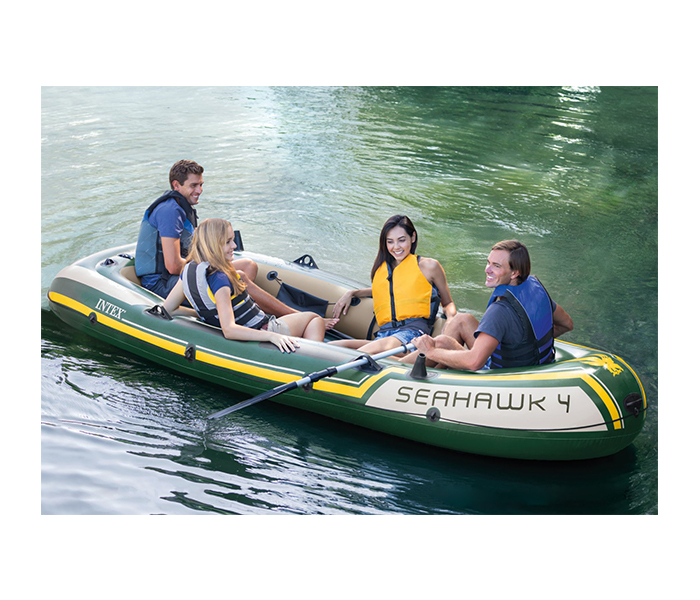 Intex ZX-68351 Inflatable Seahawk 4 Persons Boat Set with Oars - Green & yellow - Zoom Image 2