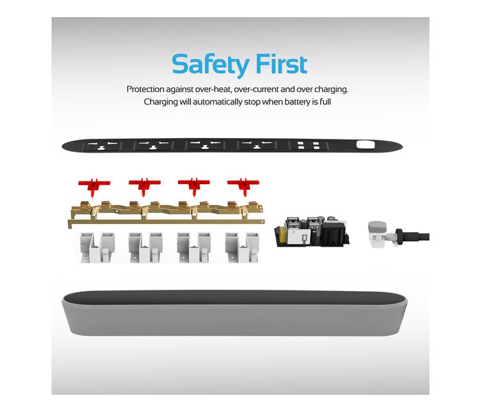 Promate PowerStrip-1.UK Universal 4 Way Outlets Power Extension with 4 USB Ports & Surge Protector Power Socket, Black - Zoom Image 4