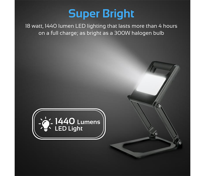 Promate BEACON-2 Super-Bright IP54 Certified Portable LED Flood Light - Black - Zoom Image 1