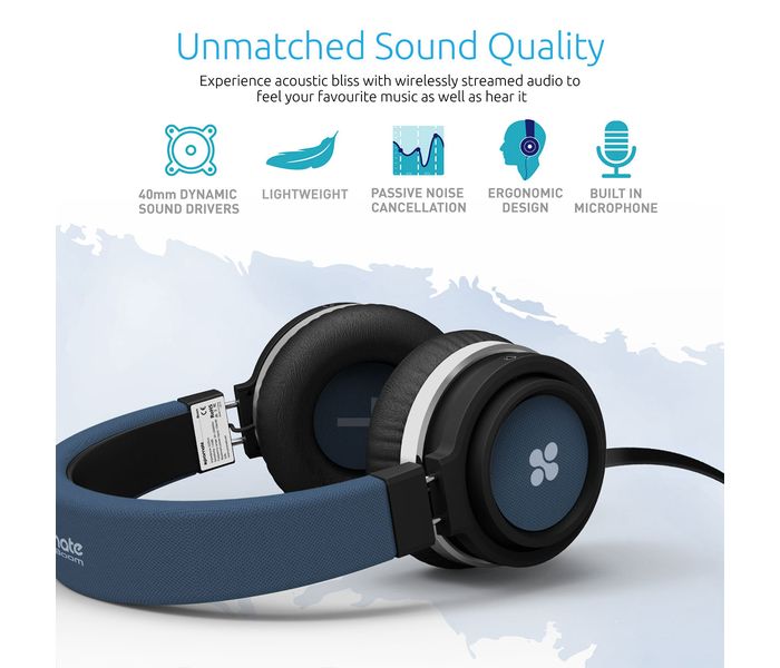 Promate Boom Over the Ear Wired Headset with Noise Cancellation, Blue - Zoom Image 2