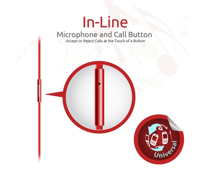 Promate Chrome Metallic Multifunction Stereo Headphones with Microphones, Red - Zoom Image 5