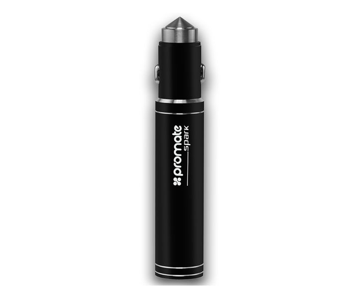 Promate Spark 12V 2 in 1 Aluminum USB Car Charger with Emergency Hammer and Powerbank, Black - Zoom Image 8