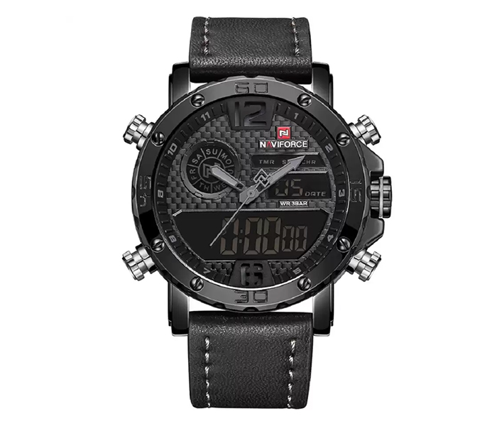 Naviforce 9134 Men Analog-Digital Leather Starp Watch - Black - Zoom Image 1