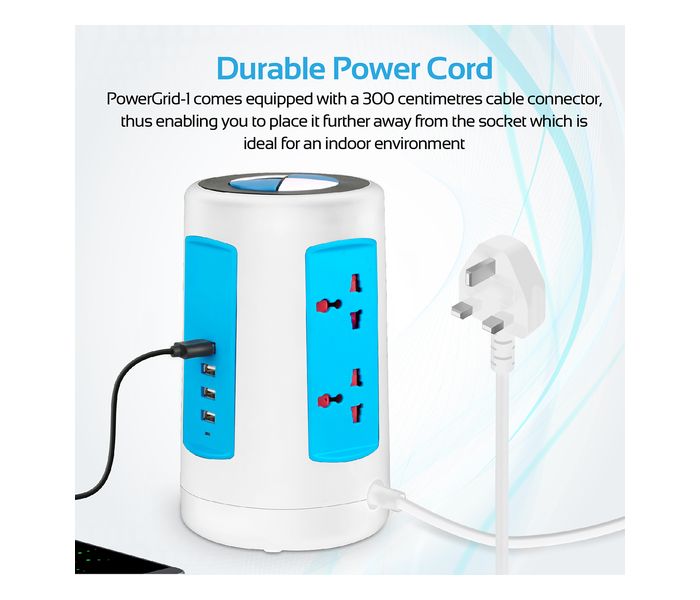 Promate PowerGrid-1.UK 2500W Universal Vertical Power Extension with 6 Outlets & 4 USB Port, White - Zoom Image 4