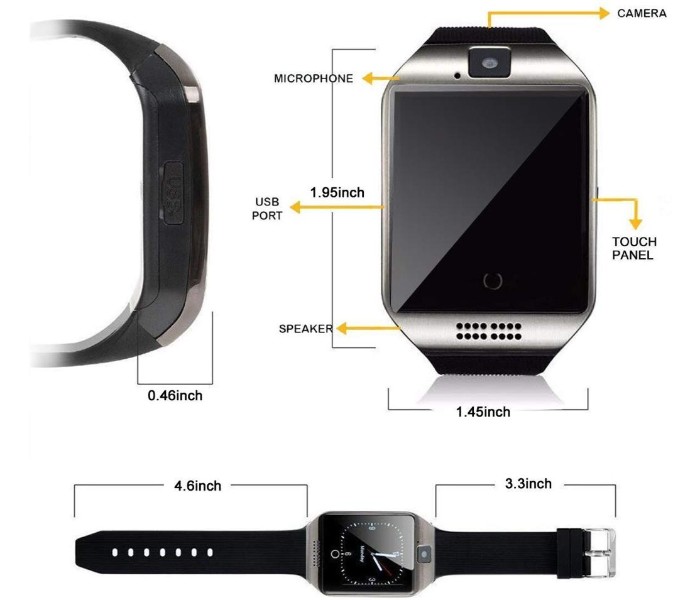 Sporty Bluetooth Smart Watch Phone Supports with Sim Card , Memory Card and Camera Q18 Multicolor - Zoom Image 4