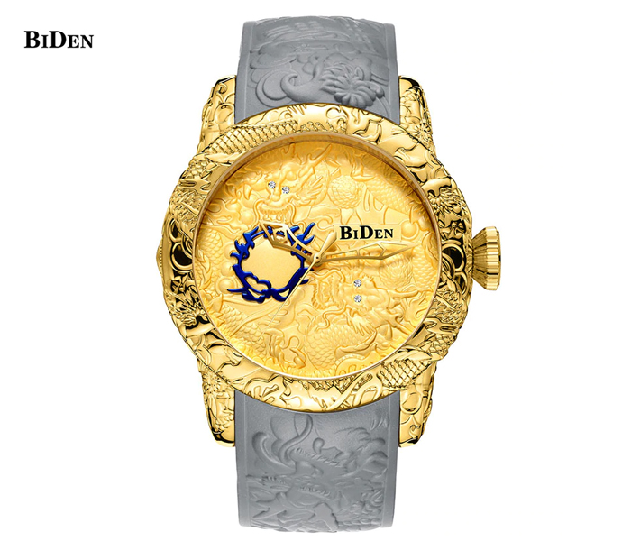 BIDEN 3D Engraved Luxury Silicone Strap Watch For Men - Gold - Zoom Image 1