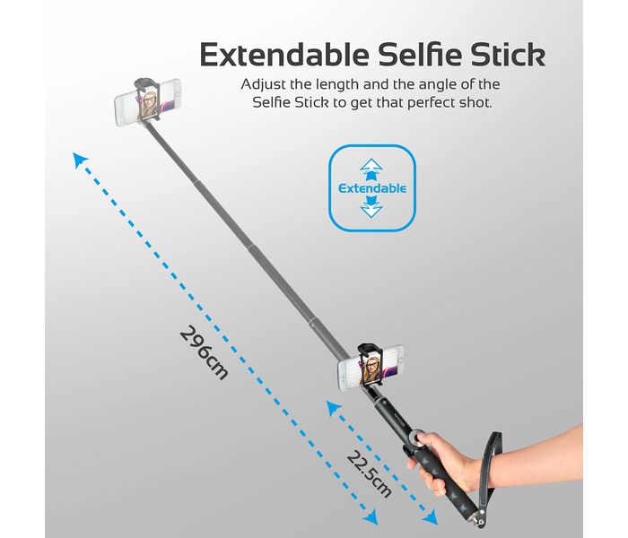 Promate Proselfie 5-in-1 Universal Wireless Selfie Kit with Extendable Monopod - Black - Zoom Image 3