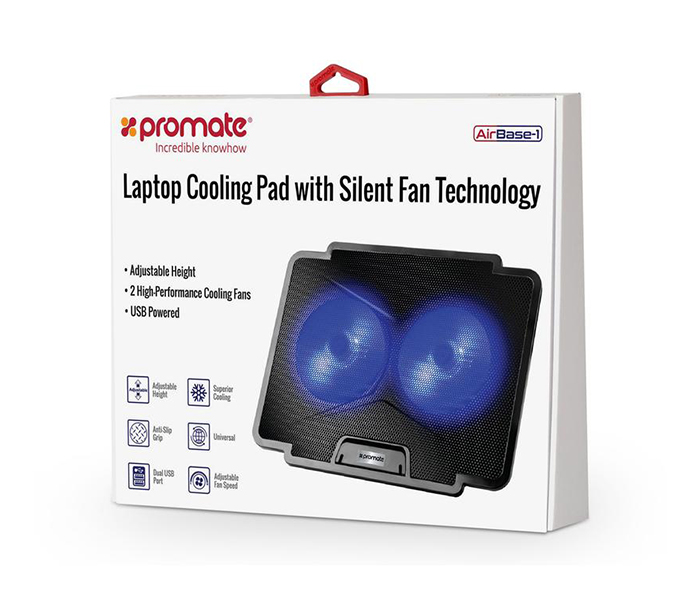 Promate AIRBASE-1 Laptop Cooling Pad with Silent Fan Technology - Black - Zoom Image 5