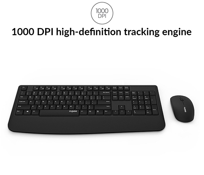 Rapoo X1900 Combo Wireless Optical Mouse & Keyboard - Arabic, Black - Zoom Image 3