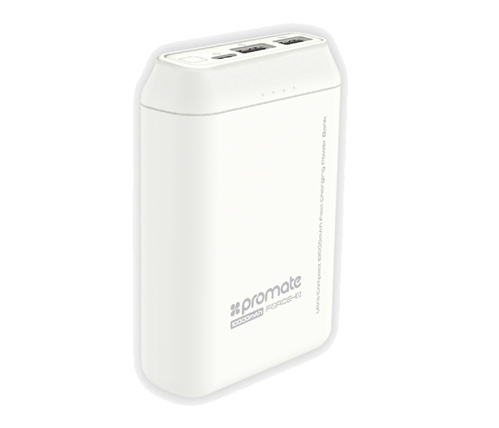 Promate Force-10 10000mAh Ultra Compact Fast Charging Power Bank - White - Zoom Image 5