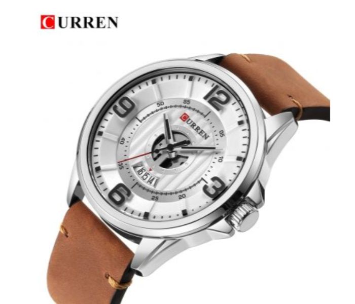 Curren 8305 Fashion Quartz Watch For Men Brown and White - Zoom Image 1