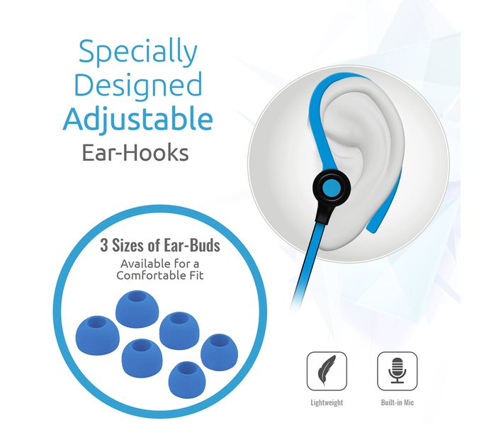 Promate Jazzy In Ear Wired Earhook Headphones with Built-In Microphone, Blue - Zoom Image 2