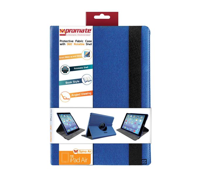 Promate Spino-Air Protective Fabric Cover with Rotatable Inner Shell for iPad Air - Blue - Zoom Image 6