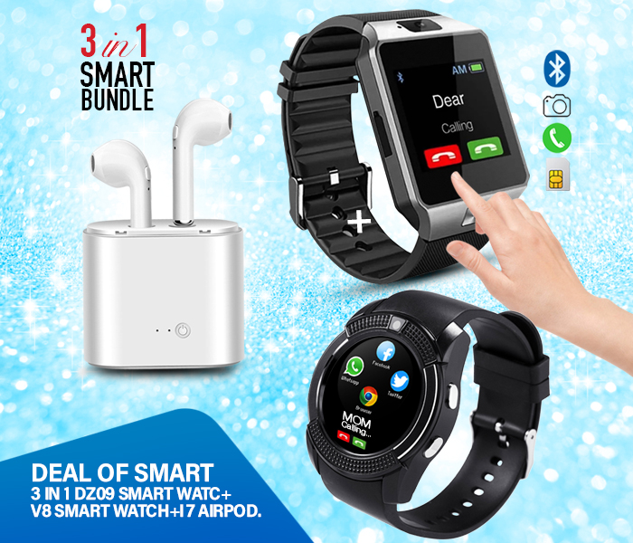 Vicky Vds-1413 Deal Of Smart 3 In 1 Dz09 Smart Watch+V8 Smart Watch+i7 Airpod - Zoom Image