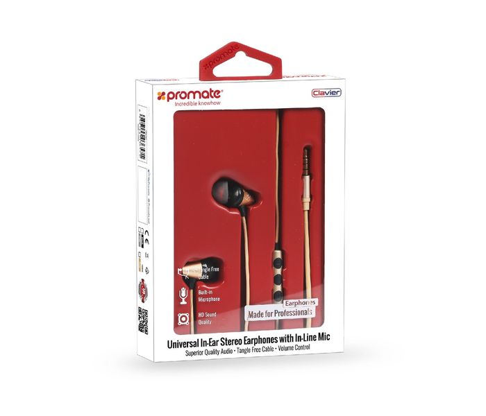 Promate Clavier Universal In-Ear Stereo Earphones with In-Line Mic, Gold - Zoom Image 5