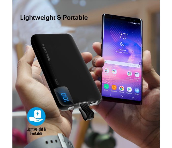 Promate Polymax-10C 10000 mAh Portable Power Bank with 2.1A USB Type C Charging Port, Black - Zoom Image 6