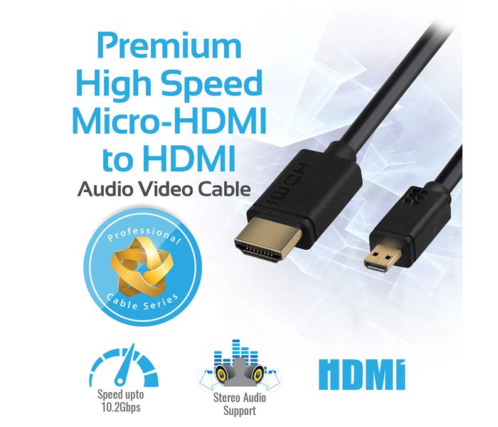 Promate LinkMate-H3 24K Gold Plated Micro-HDMI to HDMI Audio Video Cable - Black - Zoom Image 1