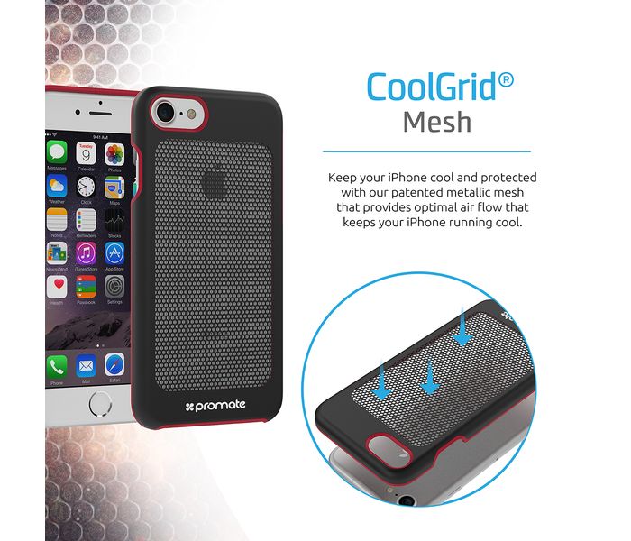 Promate Steel-i7 Ultra-Light Protective Snap-On Case iPhone 7 Case Cover with CoolGrid Mesh, Red - Zoom Image 6