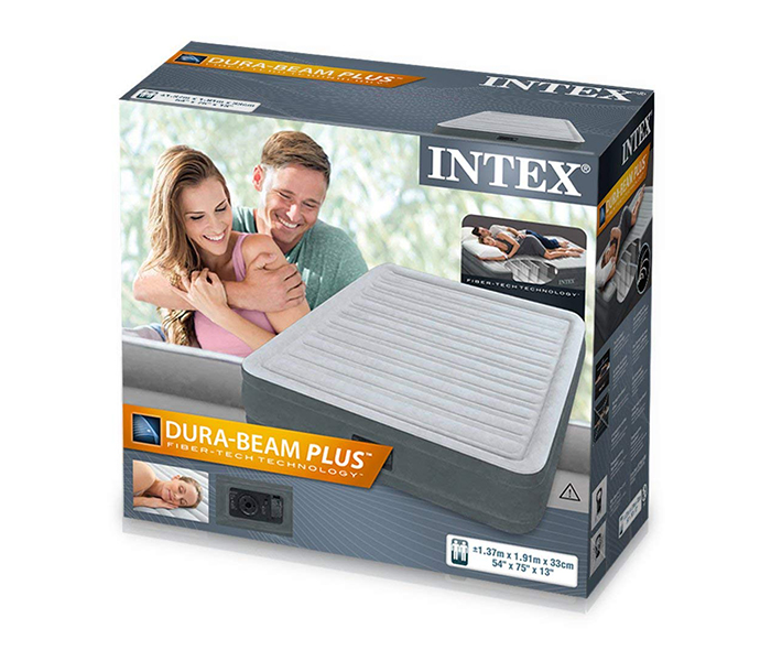 Intex ZX-67768 Inflatable Queen Size Dura-Beam Comfort Plush Mid Rise Airbed with Electric Pump - Grey - Zoom Image 1