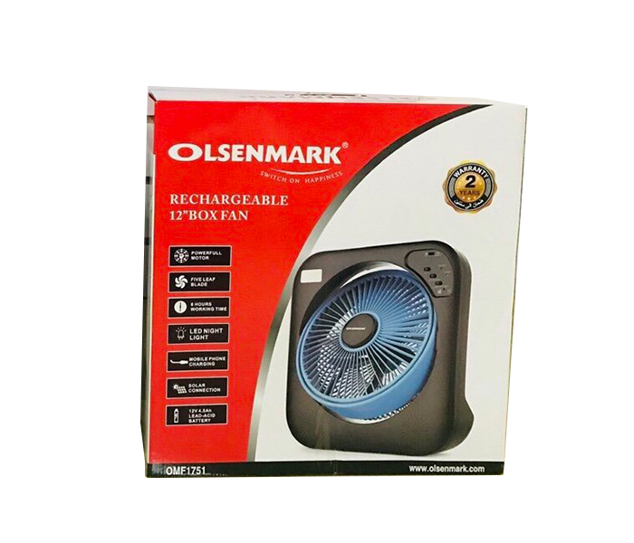 Olsenmark OMF1751 12-inch Rechargeable Box Fan - Black - Zoom Image 1