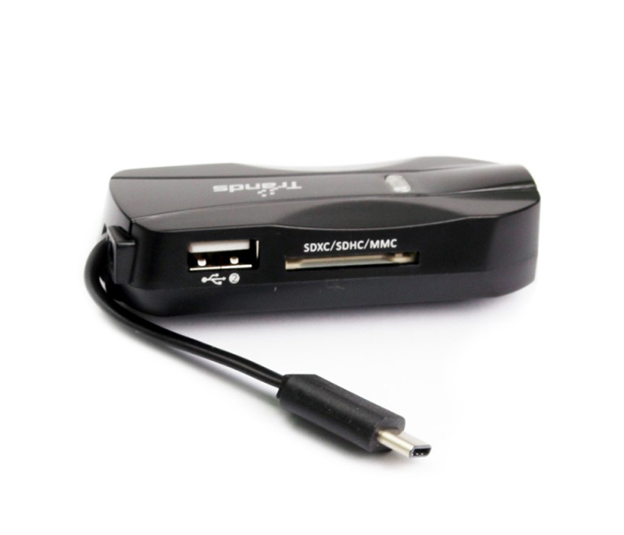 Trands TR-NW407 Type C to LAN Adapter, USB Card Reader & USB Hub - Black - Zoom Image 1