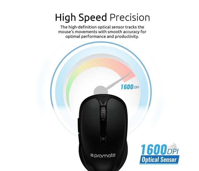 Promate Clix-4 2.4Ghz Multimedia Wireless Optical Mouse with USB Adapter, Black - Zoom Image 5