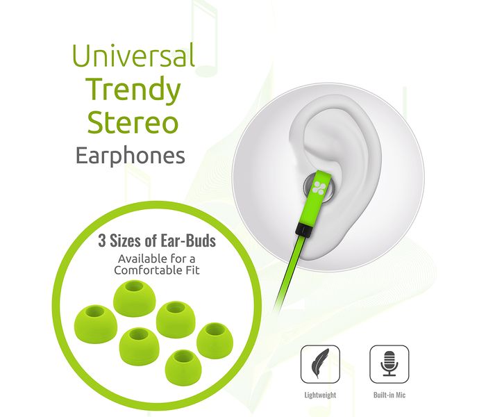 Promate Swish Universal Trendy Stereo Earphone with Noise Isolation, Green - Zoom Image 2