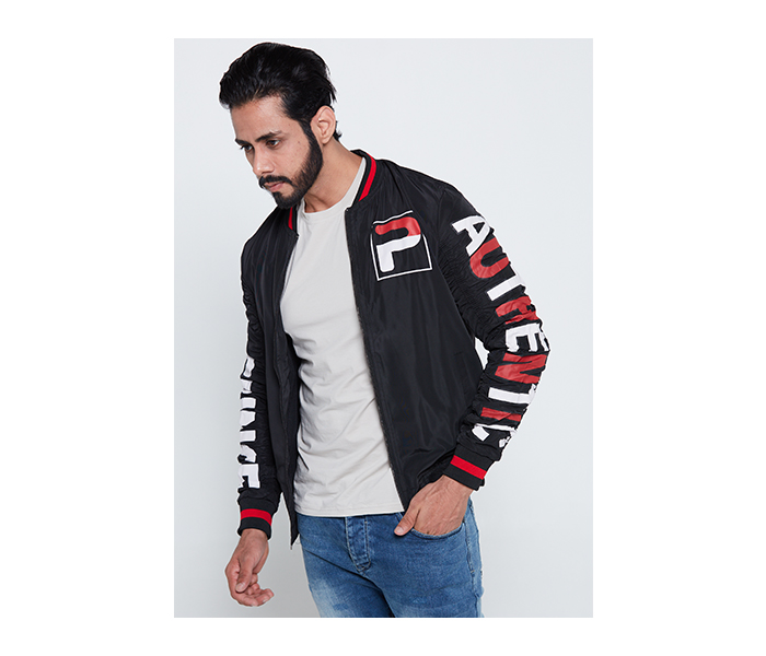 Lynk LY10035 Printed Bomber Jacket For Men L - Black - Zoom Image 1