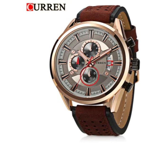 Curren 8290 Analog Quartz Watch For Men Brown And Gold - Zoom Image