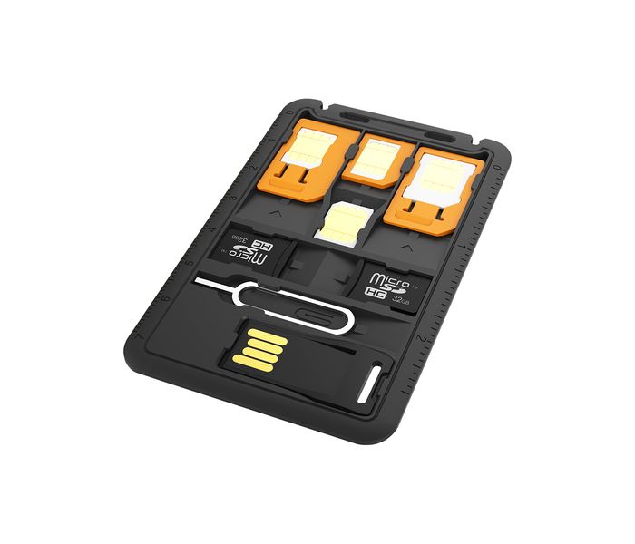 Promate Simate-2 Multifunction 8-in-1 Micro & Nano SIM Card Holder with 4 Sim Adapters, Black - Zoom Image 1