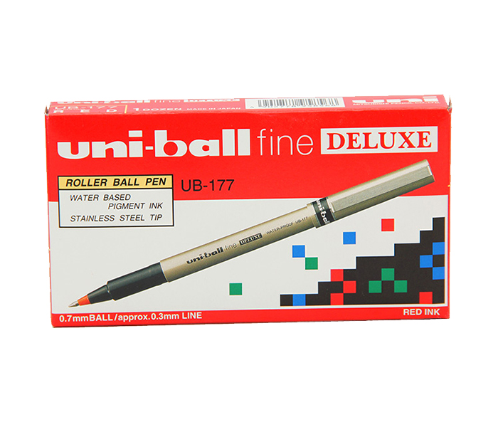 Uni Ball UB-177 Fine Deluxe Roller Pen - Red, Pack of 12 - Zoom Image 3