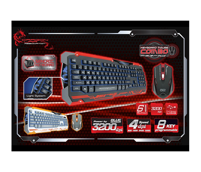 Dragon War GKM-001 Sencari Gaming Keyboard & Mouse Combo Set - White - Zoom Image 1