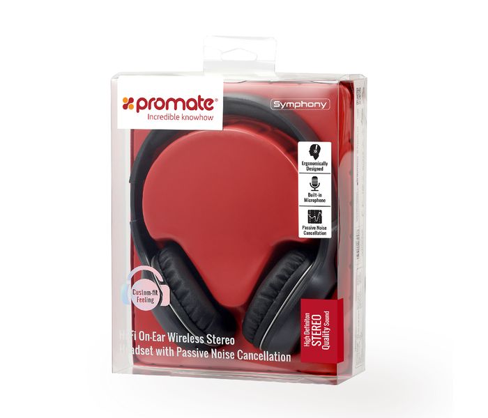 Promate Symphony Hi-Fi On-Ear Wireless Headset with Passive Noise Cancellation, Black - Zoom Image 6