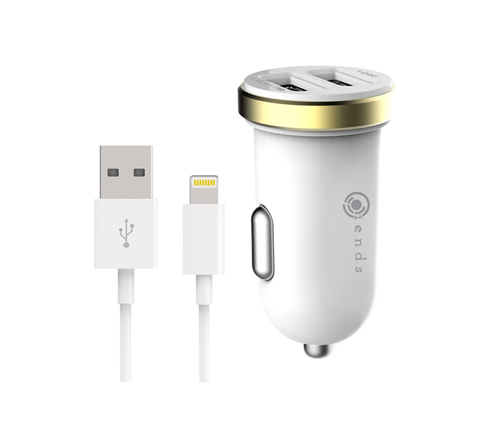 iends IE-AD498 Dual Port USB Car Charger - White - Zoom Image 4