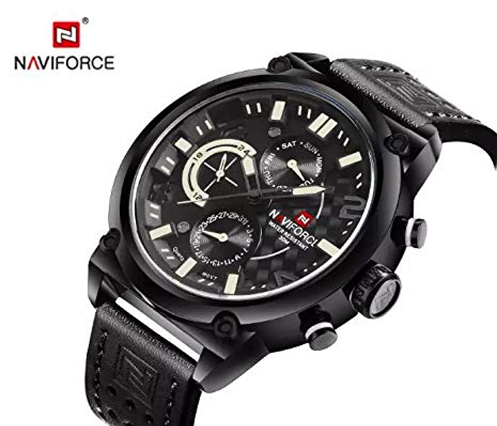 Naviforce 9068 Men Luxury Chronograph Leather Starp Watch - Black - Zoom Image 1