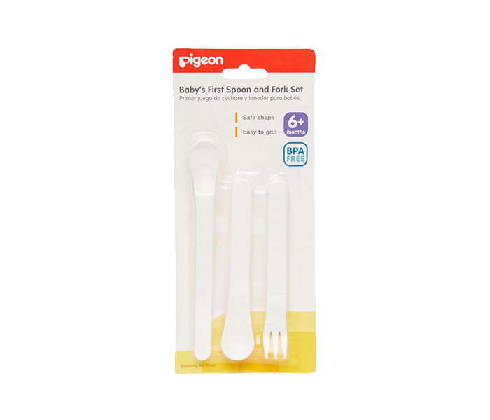 Pigeon N11583516A Baby's First Spoon & Fork Set - White - Zoom Image