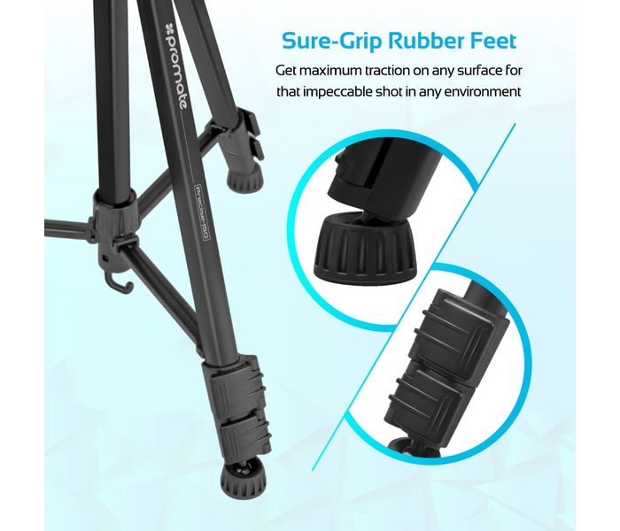 Promate Precise-150 3 Sections Aluminium Alloy Tripod with Quick-Release Plate, Black - Zoom Image 7