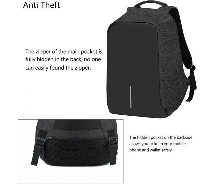  Laptop Backpack with USB Charging Port LB033 Black - Zoom Image 2