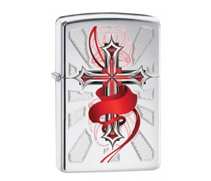 Zippo 28526 - 250 - 000006 Cross with Wings Lighter Red and Silver - Zoom Image