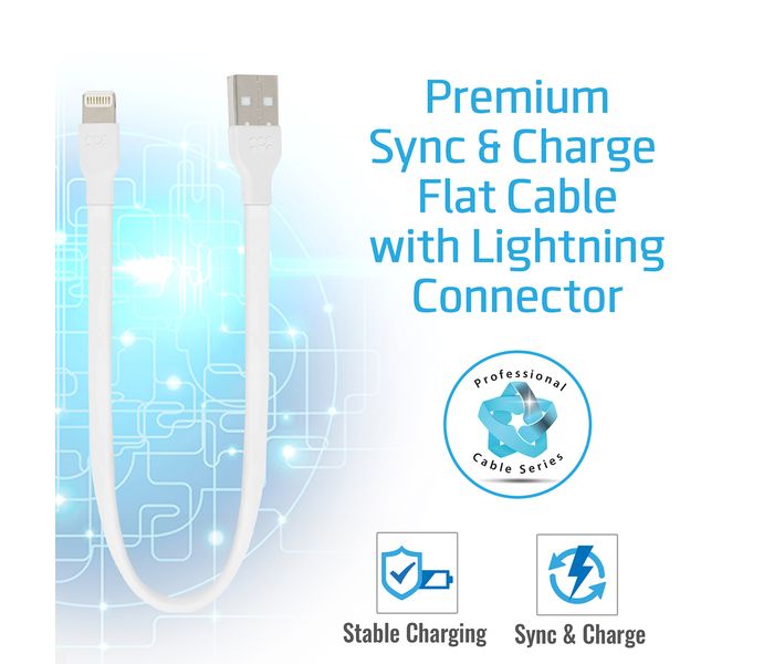 Promate LinkMate-LTS Premium Sync & Charge 20CM Flat Cable with Lightning Connector - White - Zoom Image 1