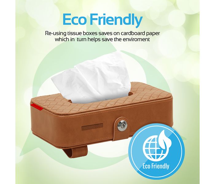 Promate TissueBox PU Leather Clip Car Sun Visor Tissue Box Holder for Facial Tissue & Other Napkin Papers - Brown - Zoom Image 4