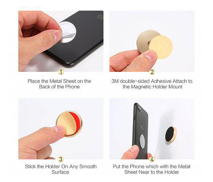 Zooni X3 Magnetic Universal Metal Magnet Sticker For Wall Desk & Car Mount For Smartphones And Tablets - Gold - Zoom Image 3