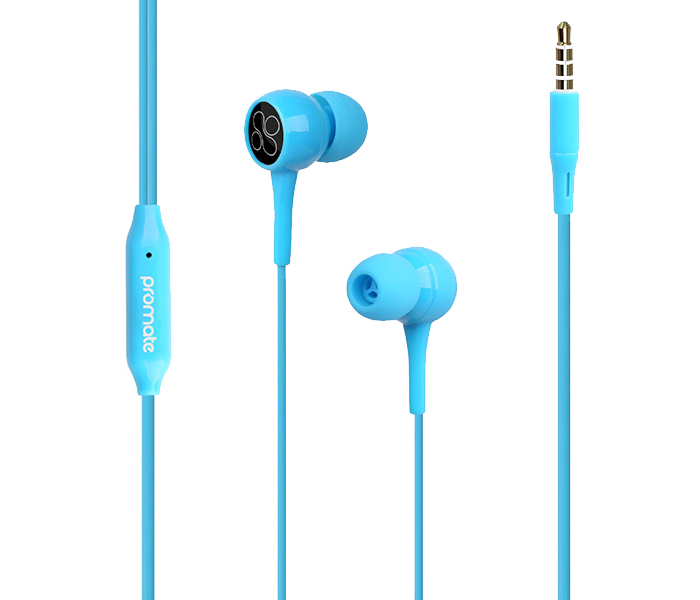 Promate Bent Dynamic In Ear Stereo Wired Earphone with Mic - Blue - Zoom Image 5